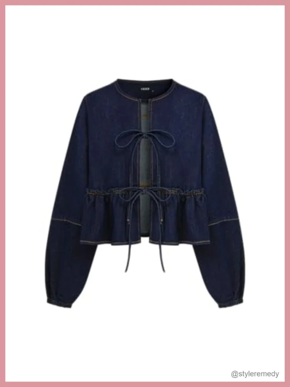 Cropped Denim Jacket Women Long Sleeve Peplum Y2K Tie Front
